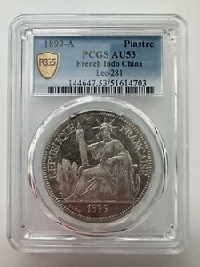 French Indo China 1 Piastre 1899-A Lec-281 PCGS AU53 - Picture 1 of 2