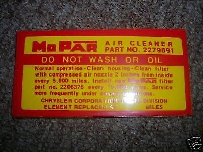 1963 1964 DODGE 330 440 880 AIR CLEANER SERVICE DECAL - Image 1 of 1