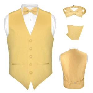 Men's SLIM FIT Dress Vest BOW Tie Hanky Set Formal Suit Tuxedo Waistcoat BowTie - Picture 1 of 11
