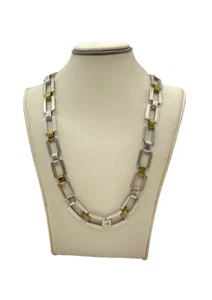 925 Sterling Silver & Gold Plated Square Link 18" Necklace / Made in Mexico - Picture 1 of 5