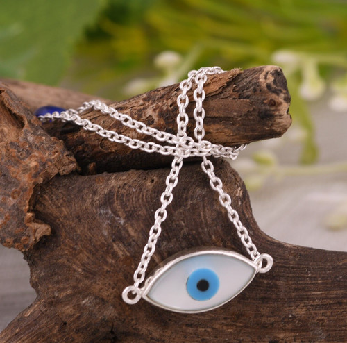 VETEMENTS Collana Cerchio Argento Malocchio Catena 18 Pollici Madreperla Resina Pendente Regalo