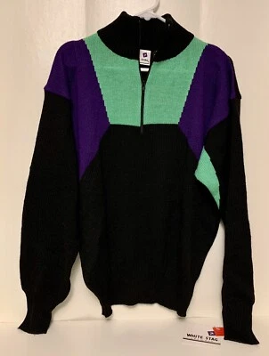 VTG M Men's Medium Vintage NWT White Stag Ski Skiwear Colorblock Sweater NEW - Image 1 of 4