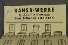 Musterbogen mit Preisliste Hansa Werke, Abt. Stuhlfabrikation - um 1930    /S137