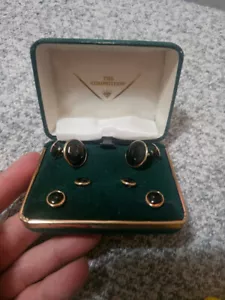 Tuxedo Cufflinks and Shirt Studs Set (Black Crystal Inlay and Gold Toned) - Picture 1 of 1
