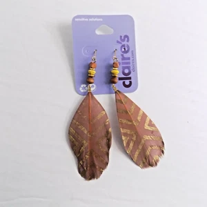 Claire's Beaded Boho Feather Earrings - Picture 1 of 2