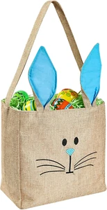 Easter Baskets Bunny Bags Burlap Rabbit Tote Bags Pink for Eggs Hunt Kids Toddle - Picture 1 of 12