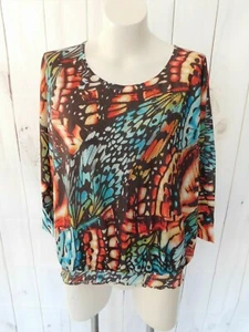 Chico's Multi-Color Butterfly Rhinestone Dolman 3/4 Sleeve Knit Top - Size 2 - Picture 1 of 5