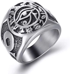 Men Stainless Steel Rings Egyptian Eye Horus Cross Life Ankh Hieroglyphics 11 - Picture 1 of 6