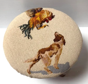 Footstool Wood Frame Dog, Chicken/Rooster Design Solid 12" in Diameter x 8" Tall - Picture 1 of 6
