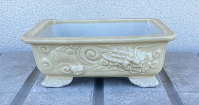 Vintage Japanese Bonsai Pot Dragon Rectangular Glazed Planter Sadayama Feet - Image 1 of 4