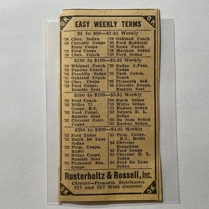 Rusterholtz & Russell, Inc 1936 Easy Weekly Terms To By A Car Ad Chrysler A-3 - Picture 1 of 3