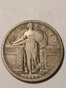 *1917 TYPE 1 STANDING LIBERTY SILVER QUARTER, VF DETAILS #Q104 - Picture 1 of 4