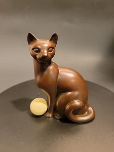 Franklin Mint Kuriositätenschrank Katzen - Art Deco Bronze Figur mit weißer Kugel 1988 - Bild 1 von 5