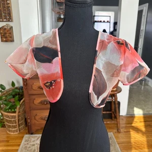 Sheer Floral flower Petal Cropped Bolero Shrug Top Sheer Cover Up size small - Picture 1 of 4