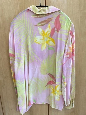 古驰复古粉色花卉丝绸衬衫蕾丝袖加长尺寸 44 M 二手正品 — 第 1/4 张图片