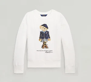 Polo Ralph Lauren Sweatshirt Girls Medium (8-10) Schoolgirl Bear Print White - Picture 1 of 8