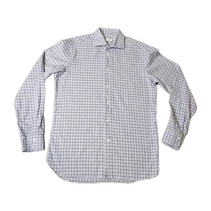 Luigi Borrelli Napoli Dress Shirt Men's Blue Tartan Plaid Long Sleeve 15 1/2 S/M - Picture 1 of 9