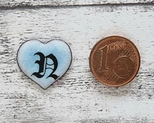Vintage Emaille 1970er Herz blau N Buchstabe Geschenk Name Retro Taufe Kind süß - Picture 1 of 3