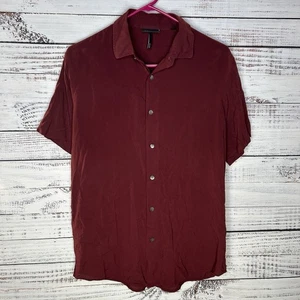 Emporio Armani Viscose Short Sleeve Button Up Camp Shirt Burgundy Slim Fit XL - Picture 1 of 6