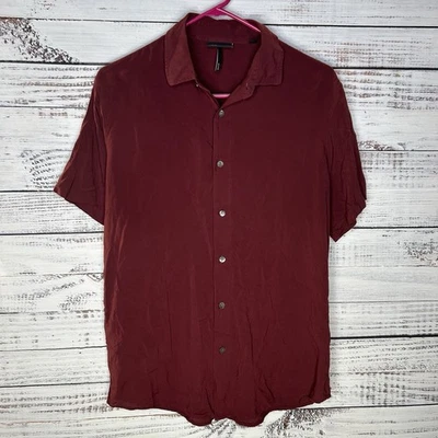 Emporio Armani Viscose Short Sleeve Button Up Camp Shirt Burgundy Slim Fit XL - Image 1 of 4