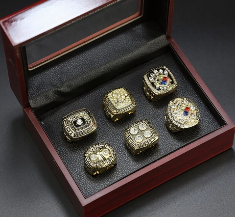 6 pcs Pittsburgh Steelers Championship RIngs with Display Box GOLD Cover