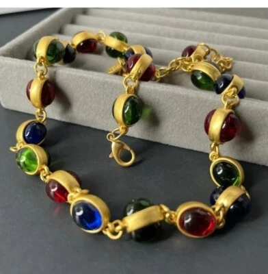 Collar de cadena corta retro redondo de vidrio de colores para la industria pesada Foto 1 de 2