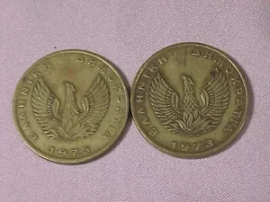 Two 1973 Greece 2 Drachmai Regime Of The Colonels Owl & Phoenix - Picture 1 of 8