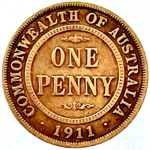 1911 Australia Coin One Penny KM# 23 Rare Scarce Date Large Cent Foreign Money Cover