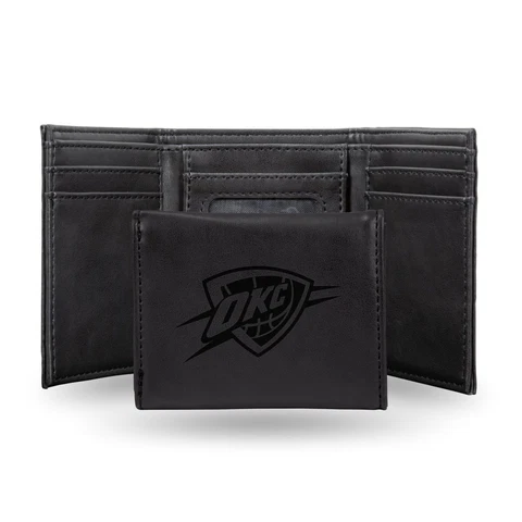 Oklahoma City Thunder NBA Laser Engraved Black Trifold Wallet Cover