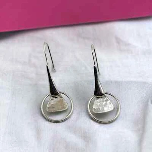 Circle Hammered Design Hoop Earrings 925 Solid Silver Jewellery for Girlfriend - Imagen 1 de 7