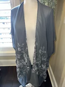 Jessica Mcclintock Kimono Womens One Size Gray Sheer Floral Embroidered Open - Picture 1 of 14