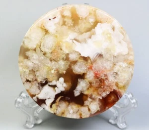 Natural Snowflake Cherry Blossom Agate Slice Quartz Crystal Stone Healing Stand - Imagen 1 de 16