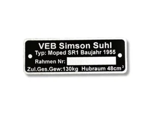 VEB Simson Suhl SR1 nameplate 1955 sign id plate - Picture 1 of 1