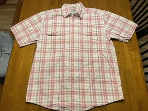 LL Bean Shirt Men Medium M Pink Button Up Plaid Linen Slightly Fitted Outdoors - Picture 1 of 10