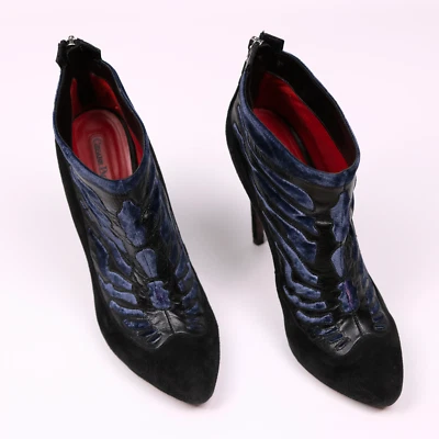 Cesare Paciotti Heeled Ankle Boots Black Suede Velvet Cutout Size EU 37 / US 7 - Image 1 of 4