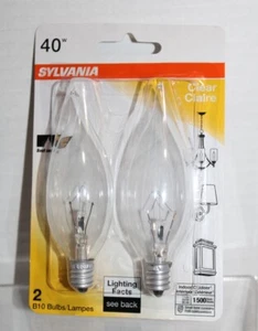 Sylvania 40w Clear B10 Candelabra Bulbs Bent Tip 360 Lumens - 2-Pack - Picture 1 of 5