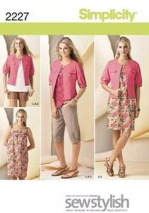 Simplicity Sewing Pattern 2227 Dress Top Capri Pants Shorts Jacket Misses Size 6 - Picture 1 of 3