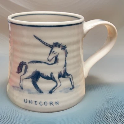 Anthropologie Molly Hatch Blue & White Unicorn Stoneware Mug Collectible - Image 1 of 4