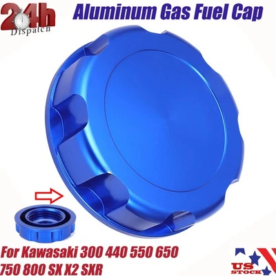 Aluminum Gas Fuel Cap For Kawasaki 300 440 550 650 750 800 SX X2 SXR Jetsk Blue - Image 1 of 4