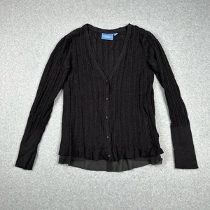 Simply Vera Wang Cardigan Womens M Black Ribbed Long Sleeve Button Up V Neck - Picture 1 of 11