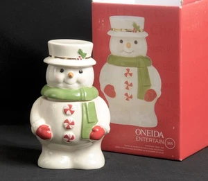 Oneida Entertain 365 Merry & Bright Snowman Treat Jar Lidded NOS 897712 China - Picture 1 of 9