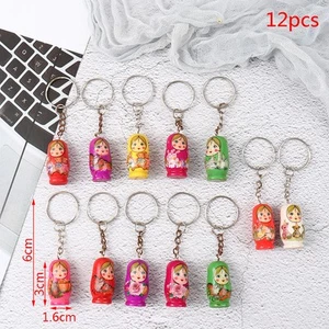 12pc Matryoshka Russian Dolls Key Rings Drip Wood Keychains Decor Christmas G-yg - Picture 1 of 9