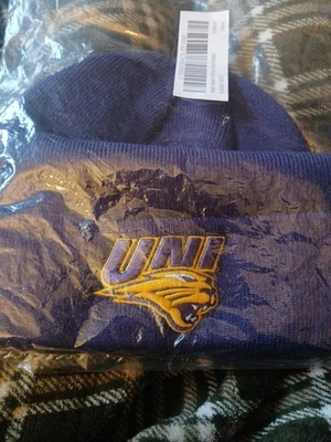 UNI NORTHERN IOWA PANTHERS KNIT BEANIE EMBROIDERED LOGO PURPLE  NCAA NWT 47BRAND - Image 1 of 4