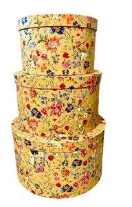 Soul & Lane Lot Of Three Nesting Botanical Bliss Keepsake Hat Storage Boxes Lids - Picture 1 of 10