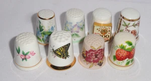 8 Vintage Fingerhüte ~ England ~ Blumen ~ Schmetterling ~ Erdbeeren ~ Millennium - Bild 1 von 15