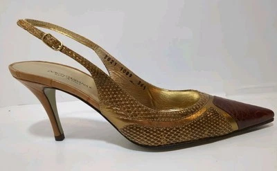 Dolce&Gabbana Para Mujer Talla 6 Punta Punta Tacón Zapatos Dorado Estampado Animal Cuero Foto 1 de 4