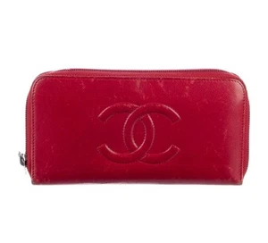Echte Chanel zeitlose CC Reißverschluss Continental Geldbörse rot Leder 2017-2018 Spanien - Bild 1 von 3