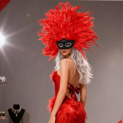 Feather Headdress Costume Feather Mask for Dance Show Halloween Carnival - Image 1 of 2