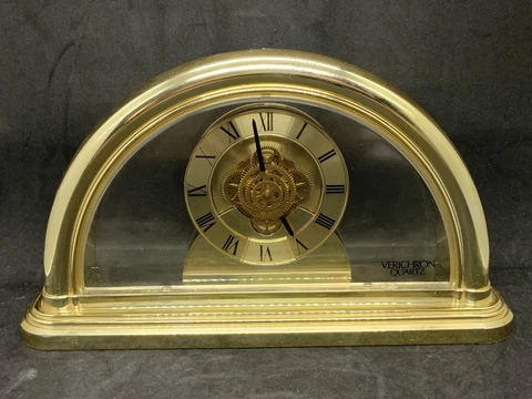 Verichron Quartz Mantle Clock with Skeleton Movement Gold Colored 9.5" x 5.5" Cover