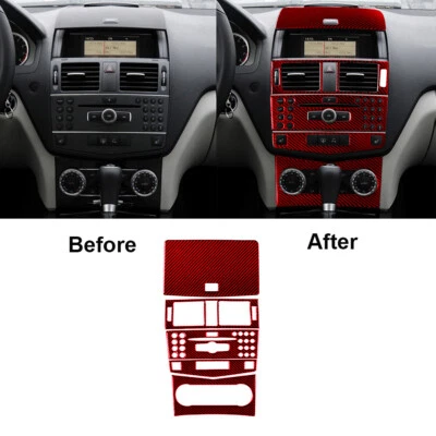 Cubierta de consola central de fibra de carbono roja 5 piezas para Mercedes-Benz Clase C W204 Foto 1 de 4